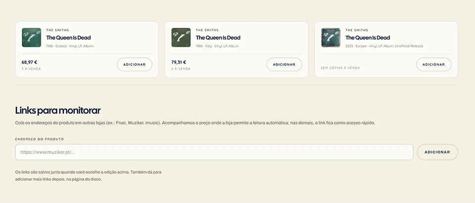Tela do Vinil Hunt — Conecte as suas lojas favoritas